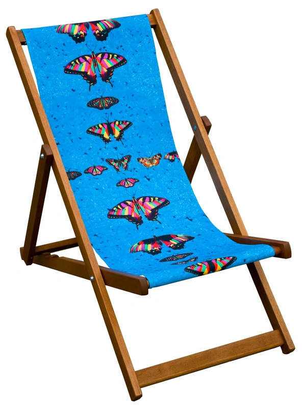  Psychedelic Butterfly On Blue Deckchair